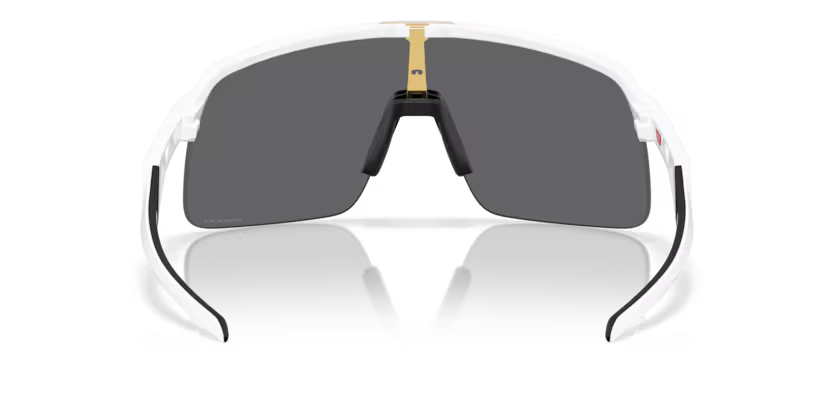 Oakley Sutro Lite Matte White Prizm Black sunglasses, an interior view showing the white frame and nose pads.